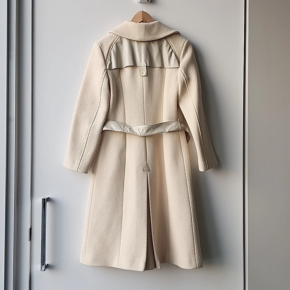 Mackage Wool Blend Real Leather Trim Stunning Trench Style Belted Coat - Picture 6 of 14